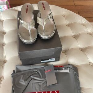 PRADA SILVER WEDGE SANDAL
